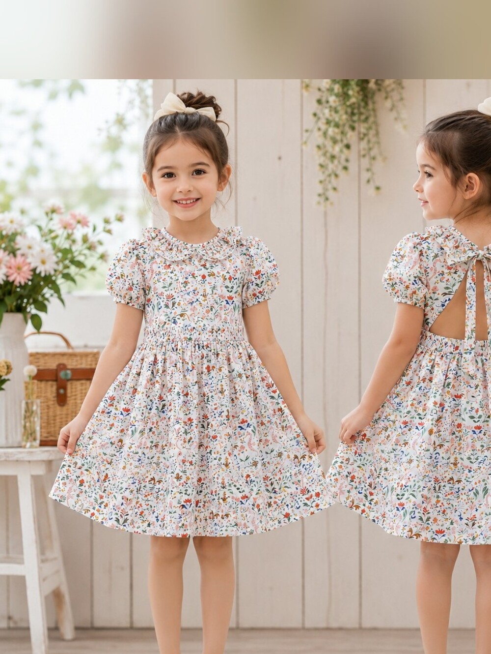 Maison Me Girls Floral Open Back Dress Size 5Y Cottagecore Garden Party #2102